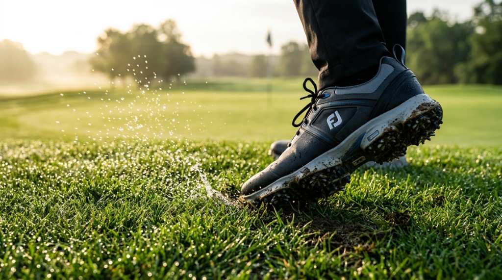 Pair of affordable waterproof golf shoes displayed on a clean studio background.